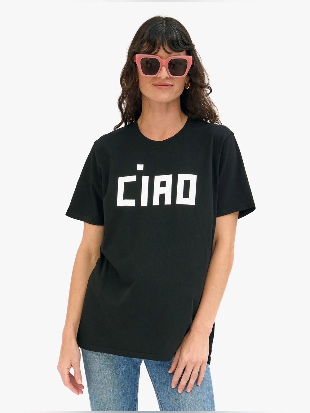 CLARE V. Black CIAO Original Graphic T-shirt  Black/White US XL Like new